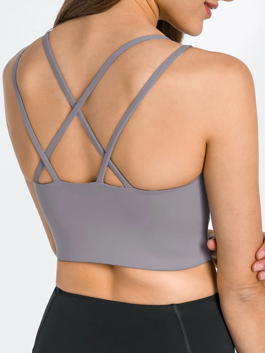 Nepoagym FERVOR Longline Cropped Women Sports Bra Top Buttery Soft Double  Strappy Wireless Bra with Removable Pads Gym Workout