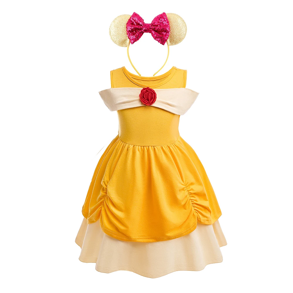 thumbnail image 1 of Vestido de princesa Disney con diadema para niña, 2 piezas, Minnie Mouse, sirena, Ariel, informal, Rapunzel, Blancanieves, verano 2024, 1 of 5