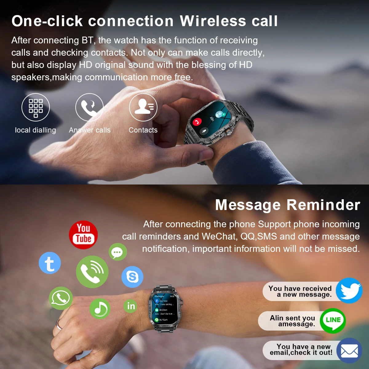 LIGE ߿  Ʈ ġ  1.96ġ AMOLED ũ  ̾  ȭ  ű Smartwatch Men
