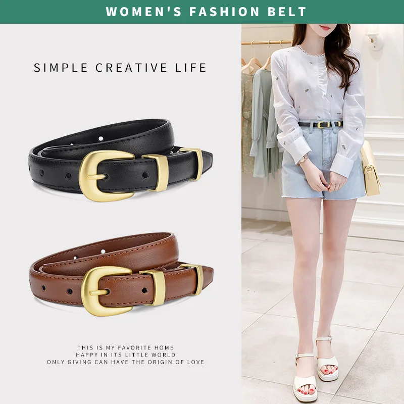 2023 New Cowhide Belt Genuine Leather Versatile Belt Women's Needle Buckle Fashion Decoration Jeans Belt Simple