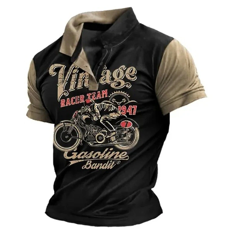 【oan】Grand Motorcycle Short Sleeve T-shirt Motorcycle Polo Shirt Men 3D Car Print Short Sleeve Vintage