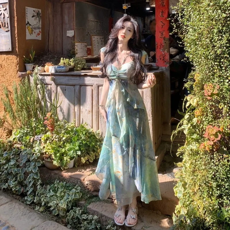 French Style Summer Vacation Suspender Dress - Elegant Waist Skirt Fashion