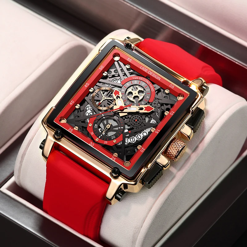 2025 New LIGE Men Watches Top Brand Luxury Hollow Square Sport