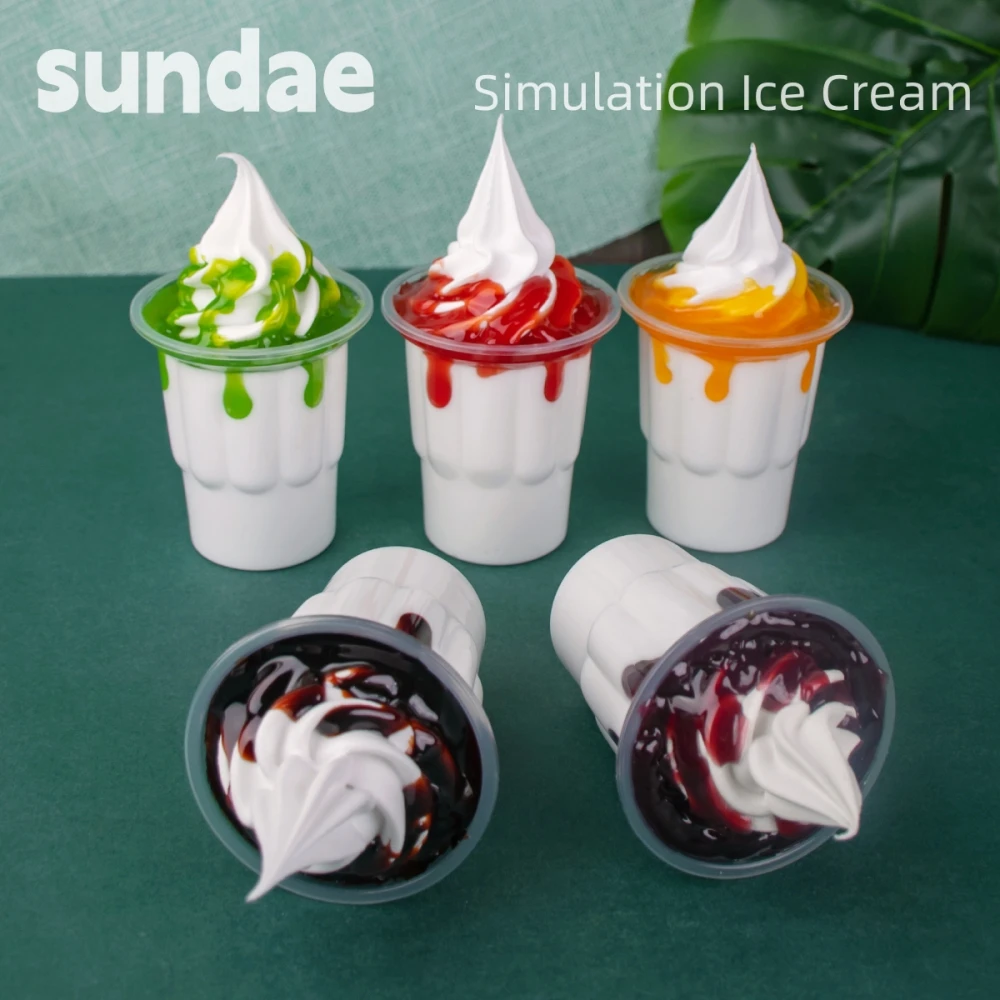 Simulation sundae props 1:1 cup syrup ice Cream model Artificial fruit sample model fake food for Decoration Window Display
