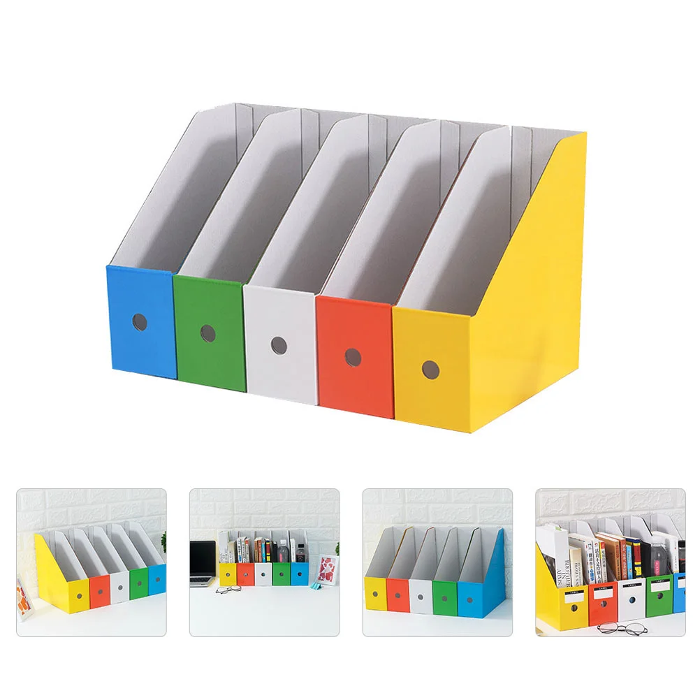 

Color Document Holder Desktop Storage Rack Book Bins with Labels Bookshelf for Shelfs Folder File Classified Office
