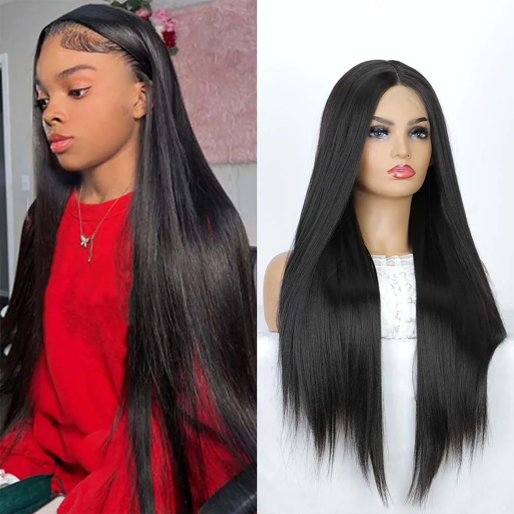 

Long Straight Lace Front Wig Long Black Soft Natural Daily Hair Wig for Women 13x3 Lace Front Synthetic Wigs with Baby Hair