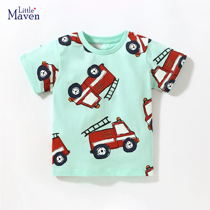 

Одежда для мальчиков Little maven Todler, летние детские топы, футболки, одежда с мультяшным рисунком пожарной машины, детская одежда, Хлопковая женская одежда