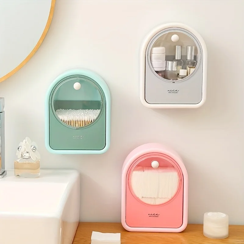 1pc Makeup Cotton Storage Box Wall Mounted Hanging Wall Flap Put Makeup Cotton Remover Box Cotton Sheet Cotton Swab Cosmetic Box 5