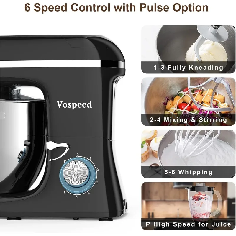 Vospeed 9 IN 1 Stand Mixer, 850W Tilt-Head Multifunctional Electric Mixer with 7.5 QT Stainless Steel Bowl, 1.5L Glass Jar 5
