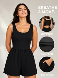Pocket 2 - in - 1 Romper - Easy Peezy Edition: Women's Solid Color Sleeveless Sports Jumpsuit - S (Black)