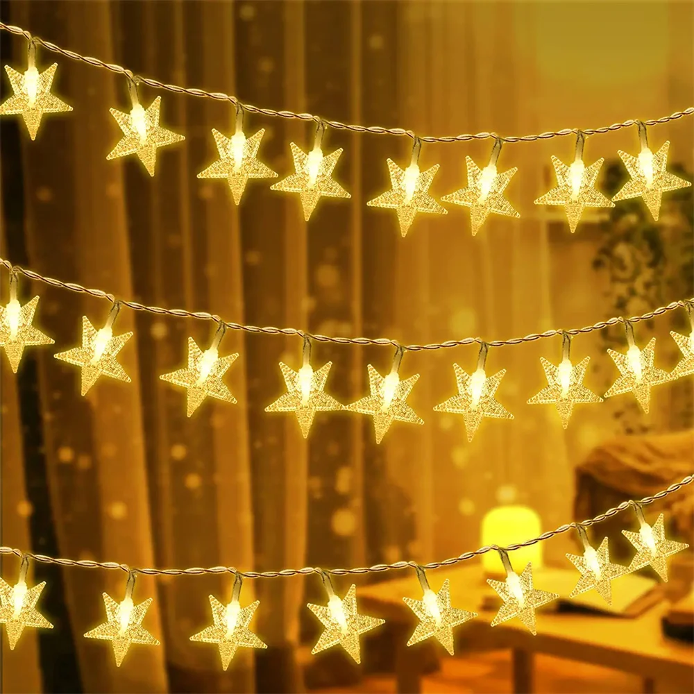 

5M 50Leds Plug in Star Shaped LED Fairy String Lights Holiday lighting Fairy Garland for Holiday Christmas Party Wedding Decor