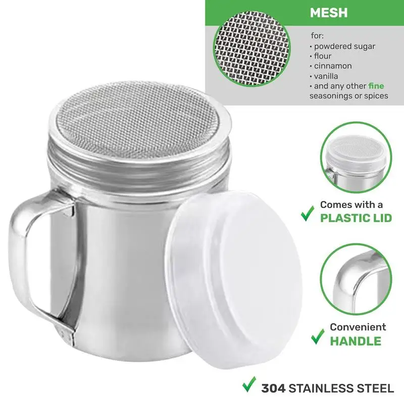 Stainless Steel Shaker Powdered Sugar Shaker Duster With Handle Metal Shakers Fine Mesh Pepper Shakers Salt And Pepper Shakers
