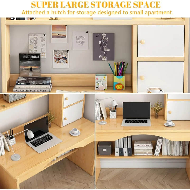 رف تخزين المكتب المنزلي، محطة عمل الكمبيوتر الخشبي...