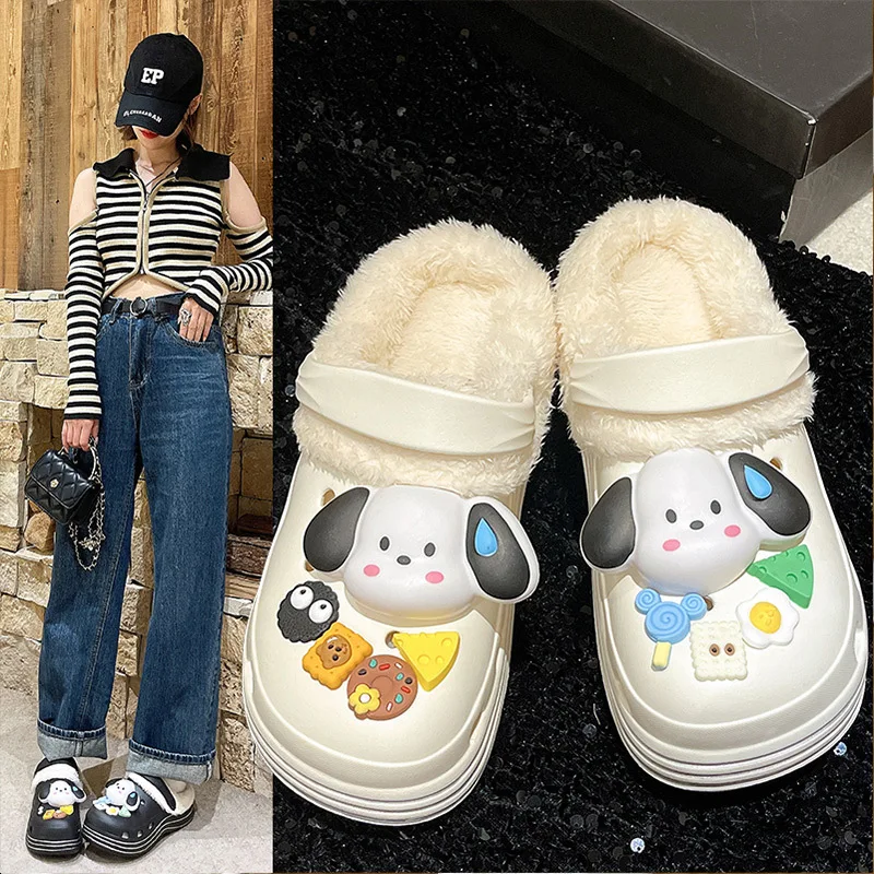 

Fashion Cartoon Dog Slipper Women Girls Winter Warm Fleecing Hole Slippers Woman EVA Anti-slip Home Slippers Funny Shoes