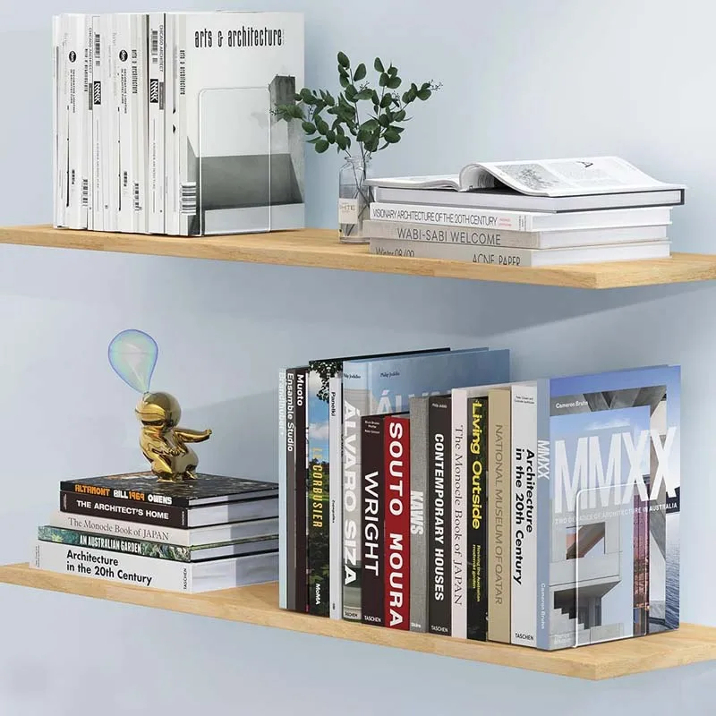 2PCS Transparent Acrylic Bookshelf Decoration Acrylic Bookends Bookshelf Desktop Clear for Library Home School Heavy Book Office