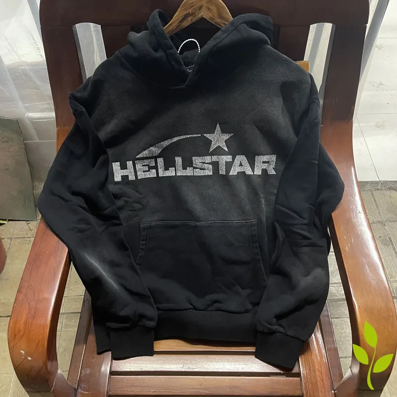 

Casual Loose Hellstar Hoodies Retro Make Old Crack Print Long Sleeve Pullovers Men's and Women's Black Crew Neck Sweatshirts