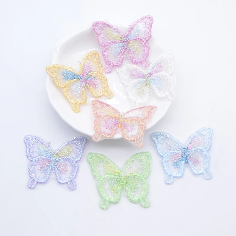 10Pcs 38*33mm 신기루 수 놓은 메쉬 나비 Appliques 의류 모자 바느질 패치 DIY Headwear Hair Clips Bow Accessories