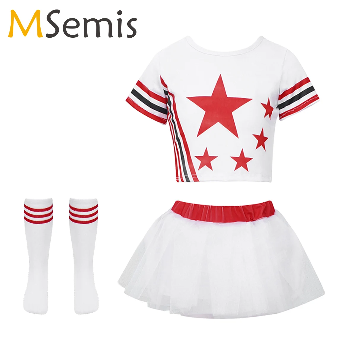 

Комплект детской одежды для девочек, короткий/длинный короткий топ с юбкой, носки, школьные карнавальные костюмы чарлидинга