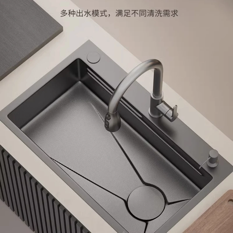 Stainless steel sink household millet embossed large single slot left launching thickened kitchen vegetable basin handmade basin