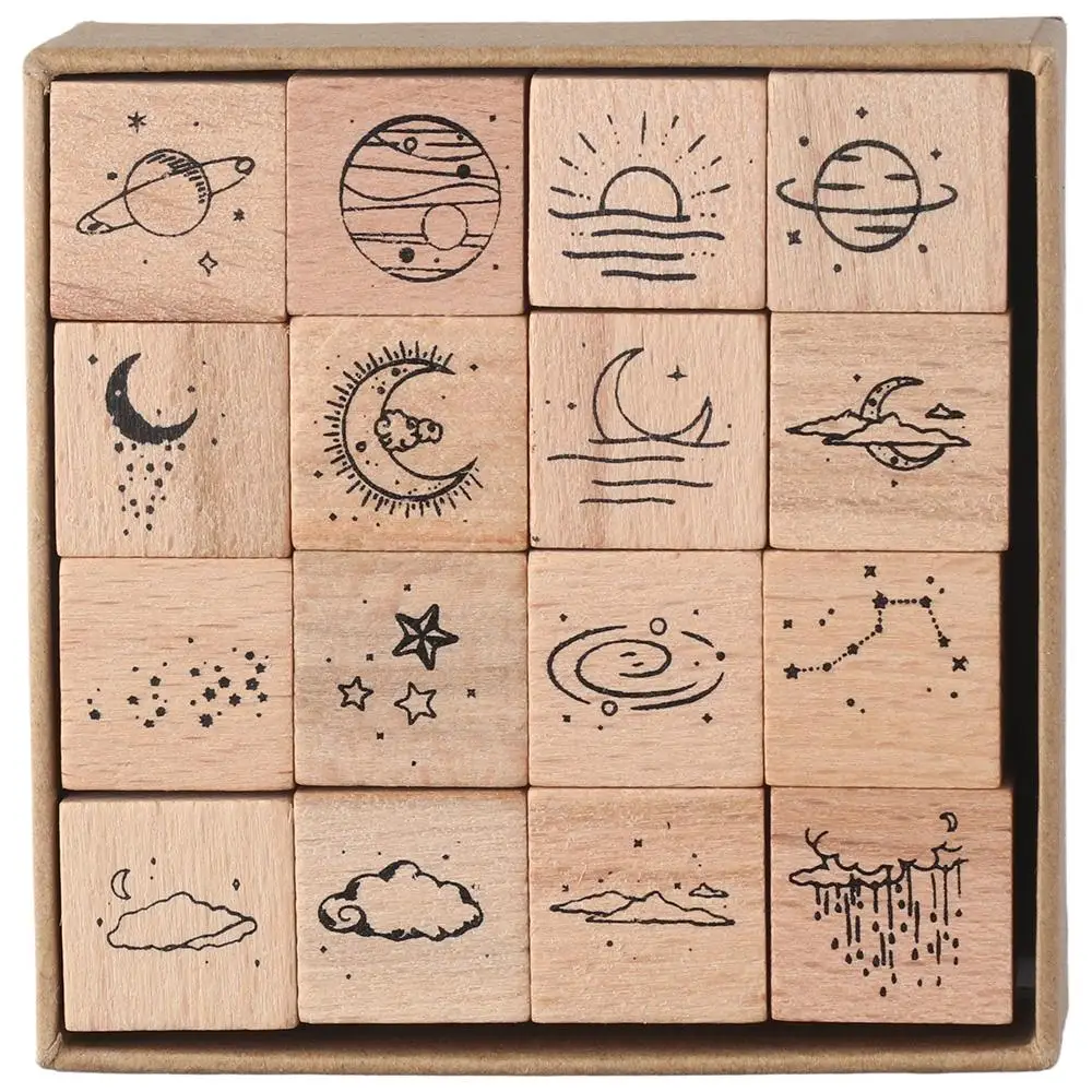 16pcs Rubber Star Stamp Decorative Stamp Wood Galaxy Rubber Stamp Cute  Stamps DIY - AliExpress