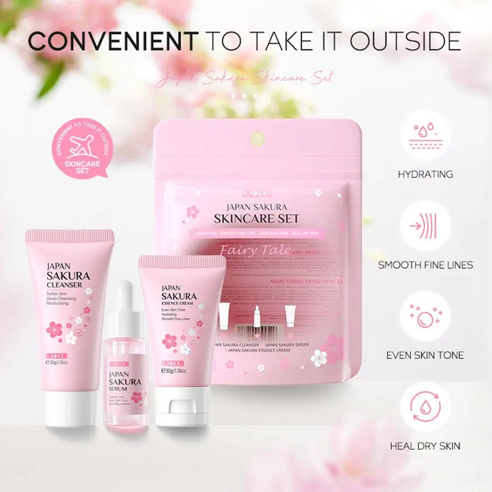 Sakura Skin Care Set - Cleanser Serum Eye Cream Facial Cream  Sunscreen Travel Kit for Women