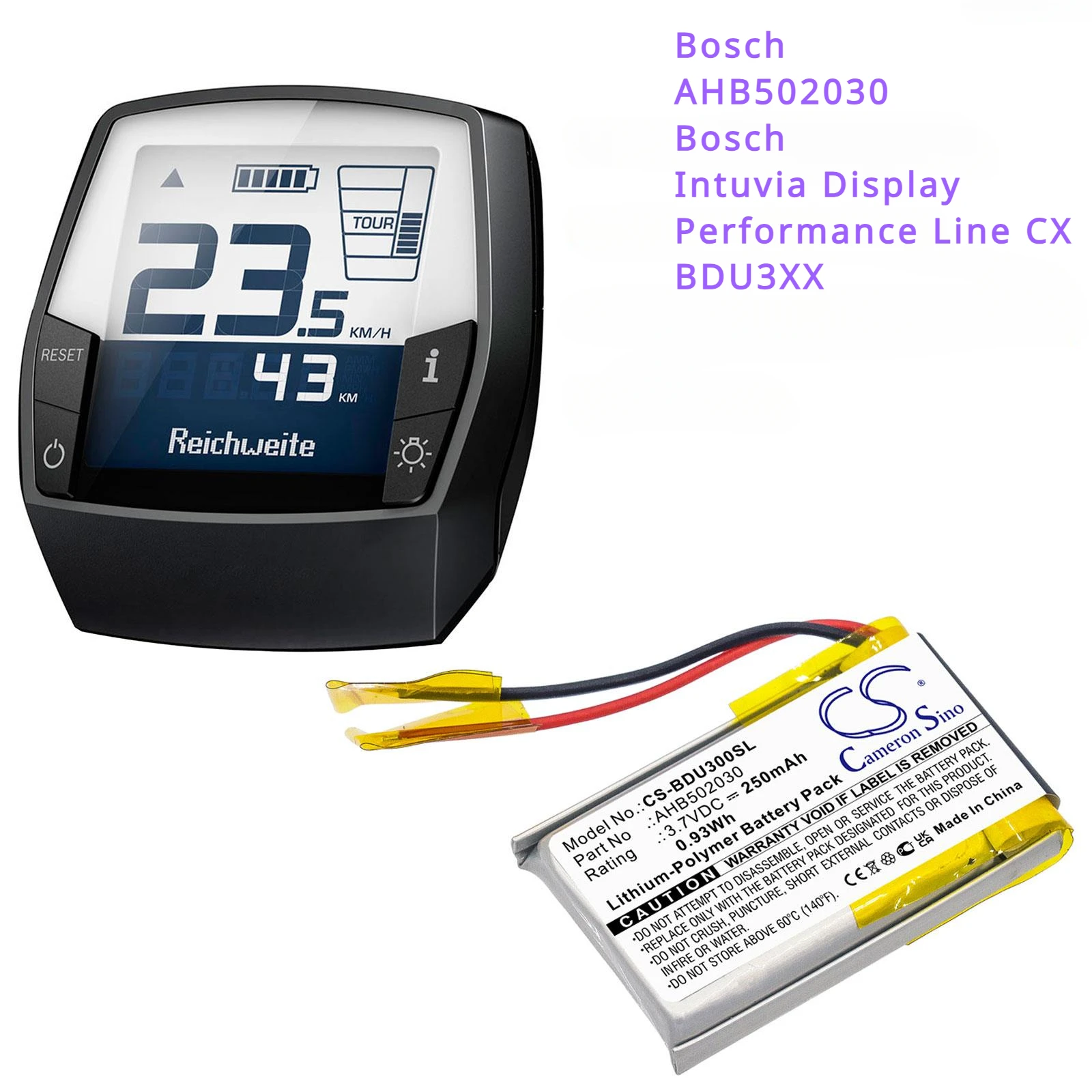 Batteria Display 250Mah Ahb502030 Per Display Bosch Intuvia, Linea Performance Cx, Bdu3Xx