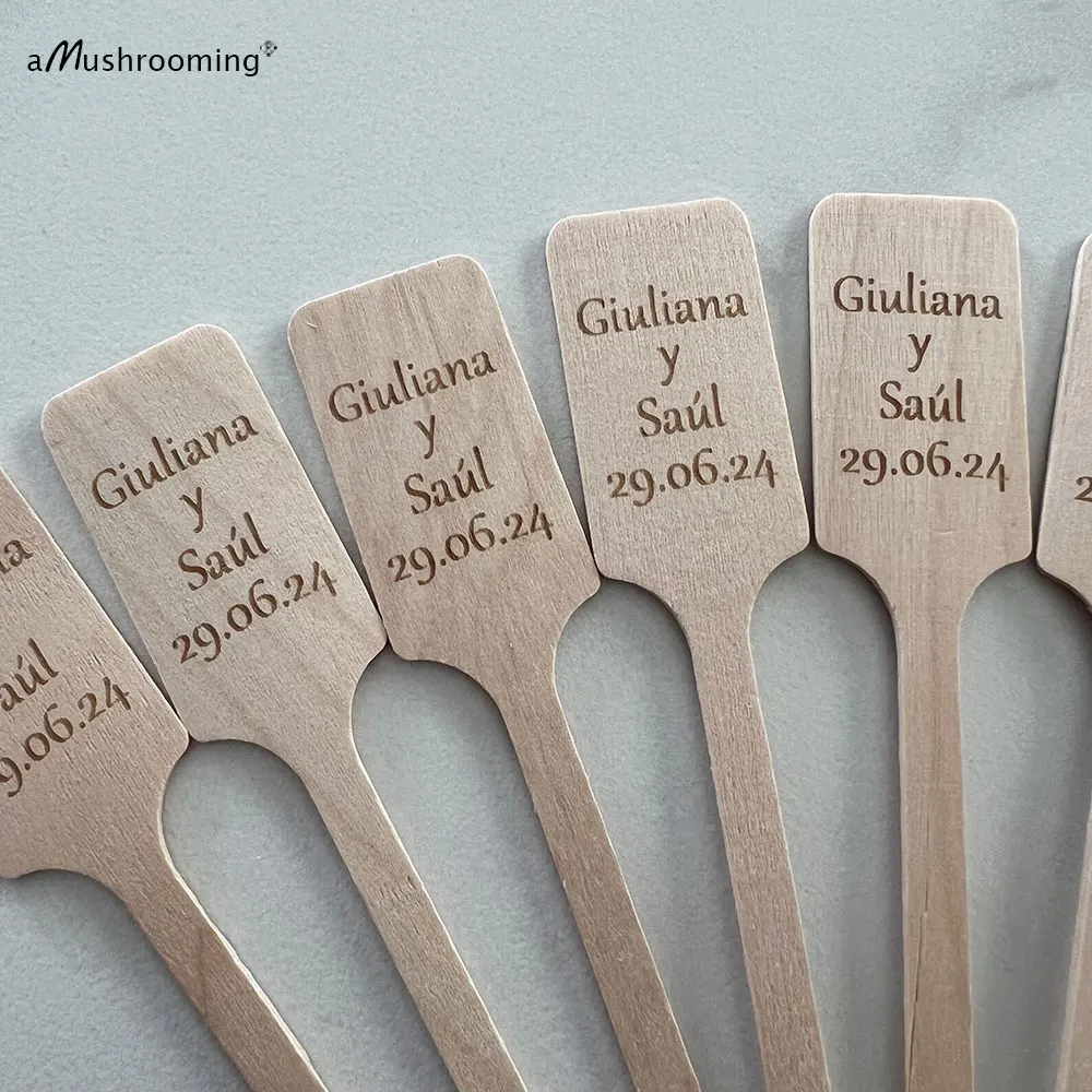 100pcs Engraved Wooden Stir Sticks Personalized Drinking Stirrers with Names Date for Wedding Party Gift Decor