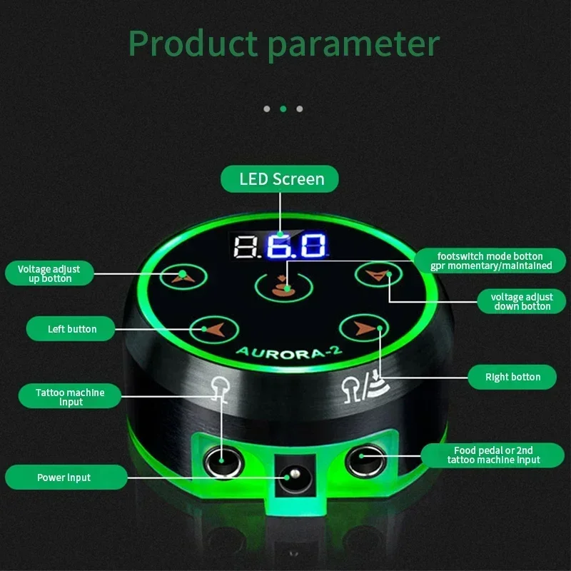 AURORA 2 Tattoo Power Supply Professional Digital LCD Power Supply Adaptor Cord tattoo power supply