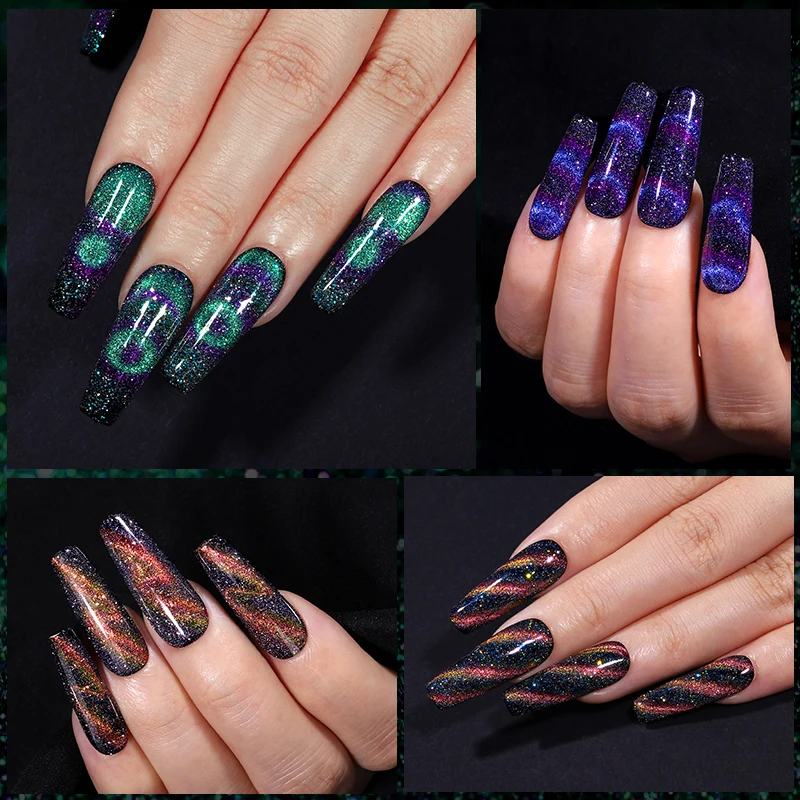 YOKEFELLOW 10ML 9D Cat Magnetic Nail Gel Polish Flowing Cat Magnetic Gel Semi Permanen Soak Off UV LED Glitter Nails 5