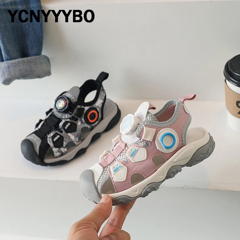 

Summer New Kids Beach Sandals Baby Girls Mesh Sport Sandalias Children Leather Shoes Soft Fashion Slides Boys Casual Platform
