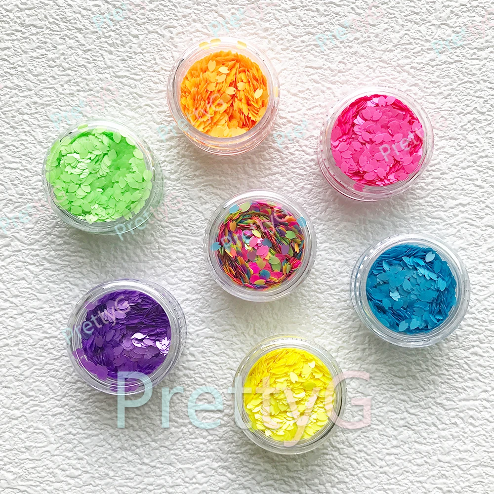 PrettyG 6색 세트 박스 3mm 미니 꽃잎 네온 형광 글리터 스팽글 레인보우 블라썸 루미너스 네일 아트 장식