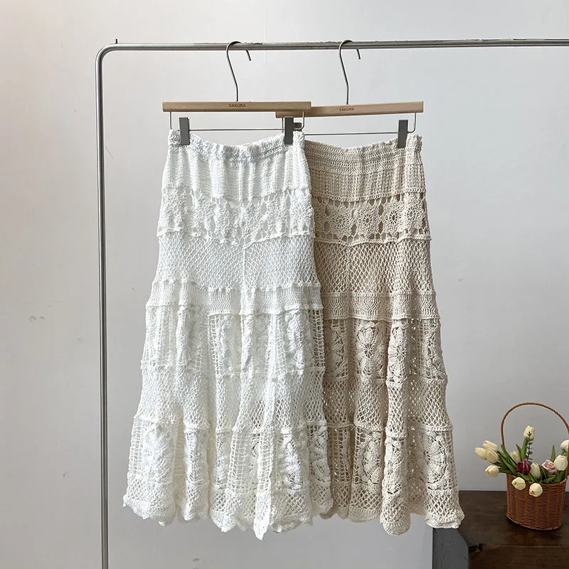

Bohemian Beach Long Skirts Women Crochet Hollow Out Ladies A-line High Waist Skirts Female Summer Falda Sexy Mujer Dropshipping