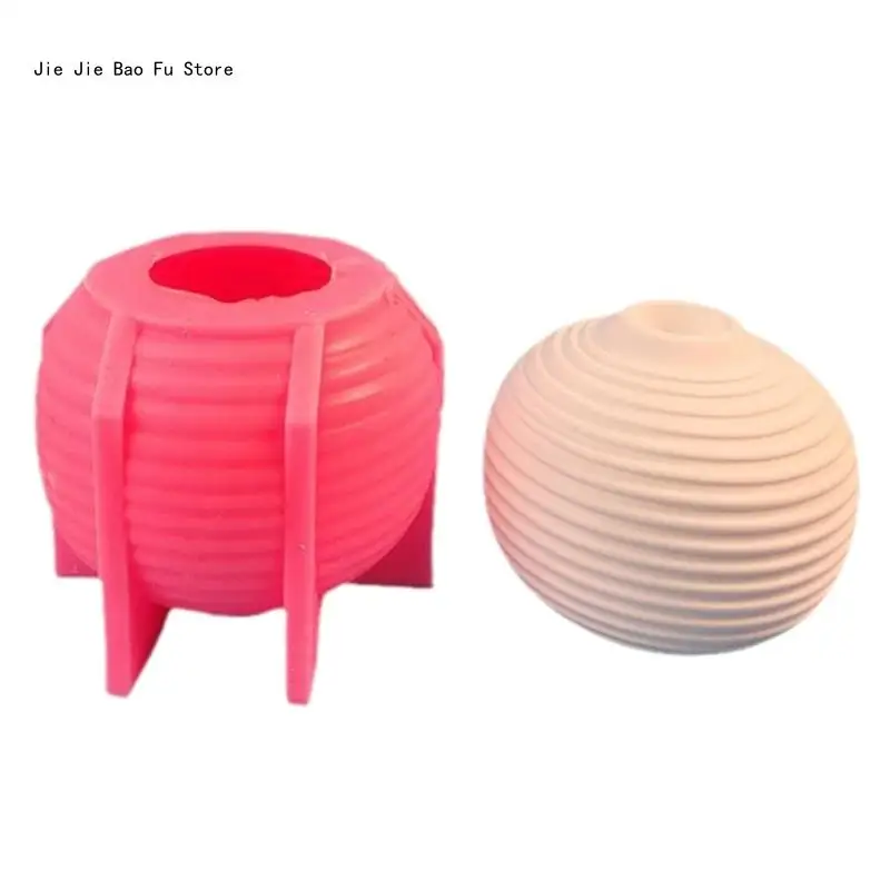 

E8BD Striped Sphere Candle Holder Molds, Sphere Candlestick Molds for DIY Candle Holder Gypsum Decorations Christmas Gift
