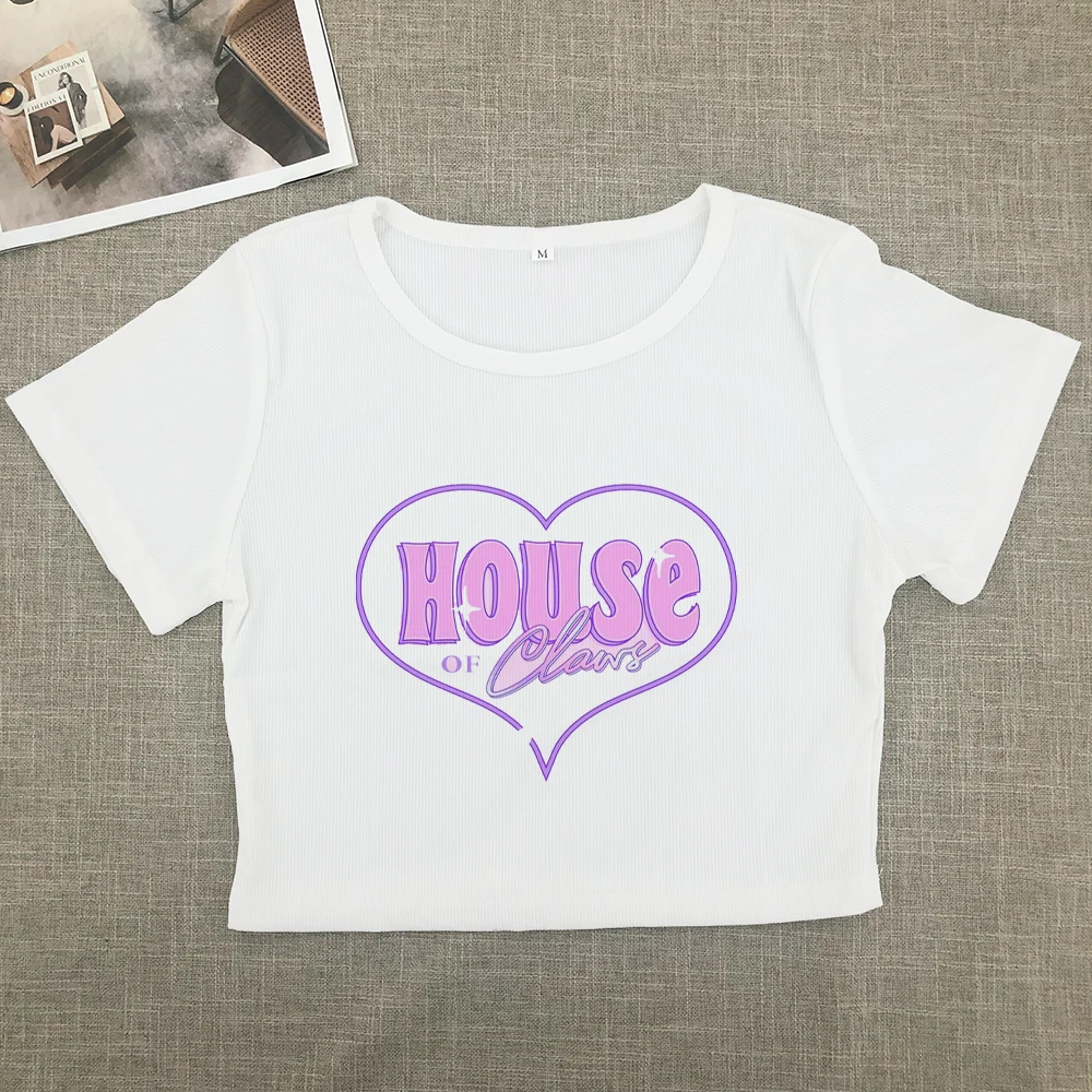 Short-sleeved T-shirt women's summer new fashion sweet spice print design sense short slim-fit top