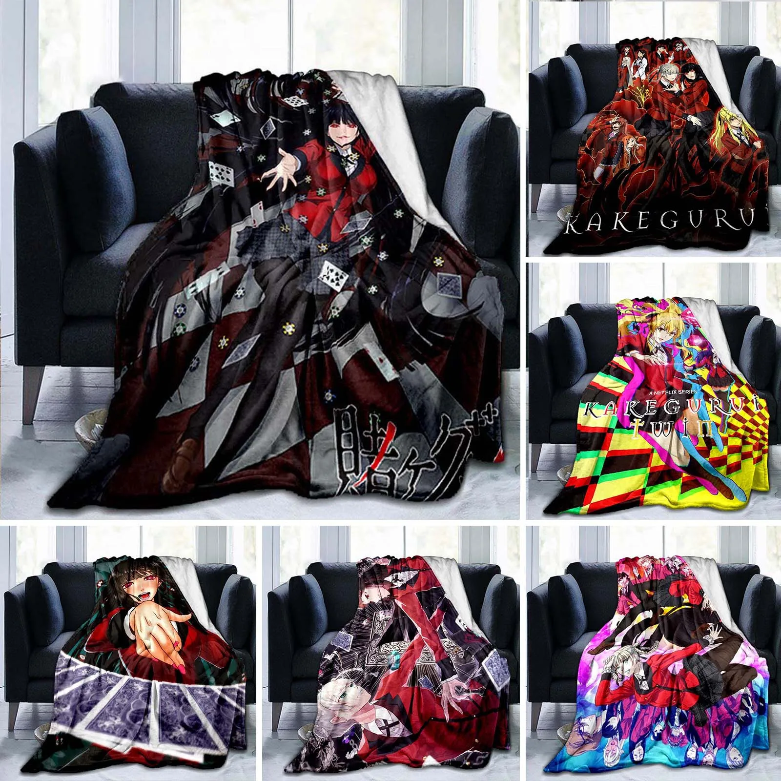 

Cartoon Kakegurui Flannel Throw blanket Fashion Cute Anime Fluffy blanket for Bed Sofa Travel Camping Children and adults Gift