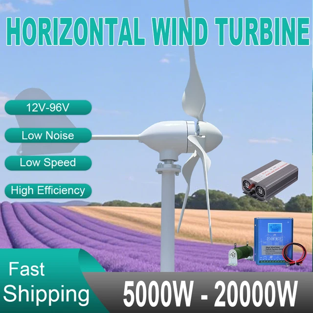 กังหันลม 8KW พร้อม MPPT Hybrid Charge System 10KW 15KW 20KW สําหรับใช้ในบ้าน 3 ใบมีดถาวรแนวนอนฟรีพลังงาน Windmill 1