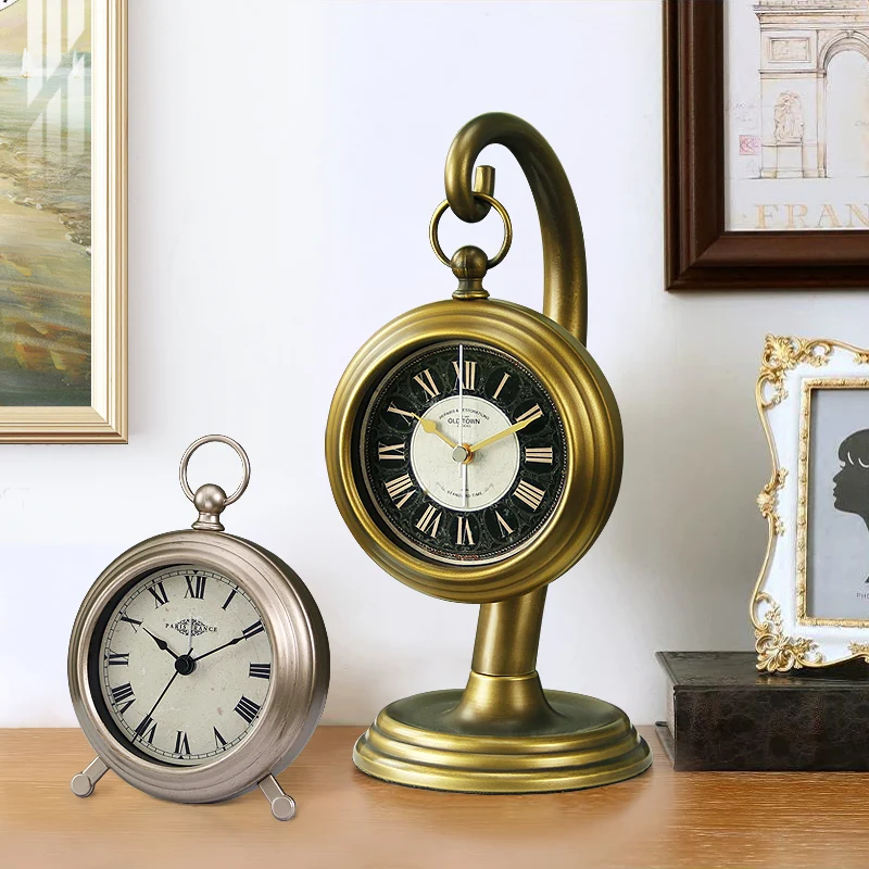 

Nordic Retro Alarm Table Clock Metal Silent Desk Clock Vintage American Living Room Desktop Clocks Bedroom Home Decoration Gift