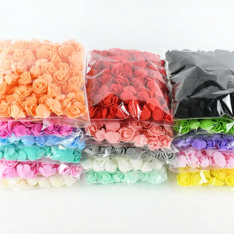 100/300Pcs 3cm Foam Rose Artificial Flowers Head Teddy Bear Roses Handmade DIY Gift Decoration Wedding Valentines Day Home Decor