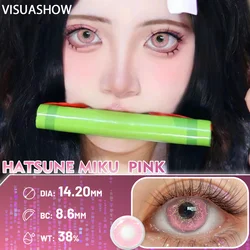 VISUASHOW Lovely Blue Colored Contact Lenses: Soft, Anime Cosplay & Cyber Cute Style for Costume Makeup & Parties (Hatsune Miku Pink)