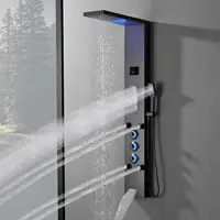 Black Shower Panel Tower System LED Light Shower Tower with Large Area Body Jet Massage Shower Fixtures with LCD Temperature 1