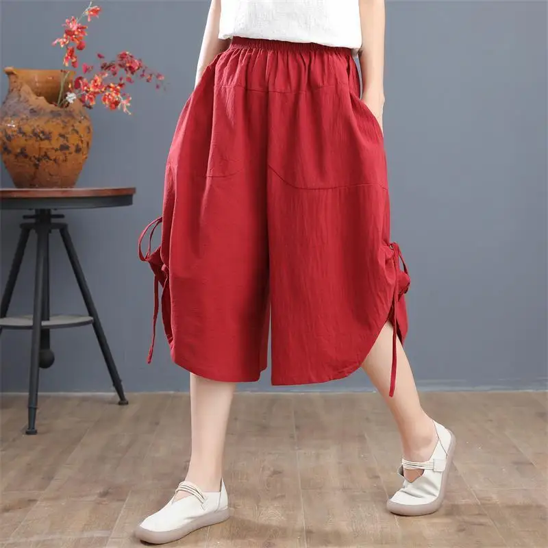 Short Pants Woman Knee Length Red Half Bloomer Shorts for Women Elastic Waist Mid Bermuda Outdoor Harajuku Fashion Casual New In
