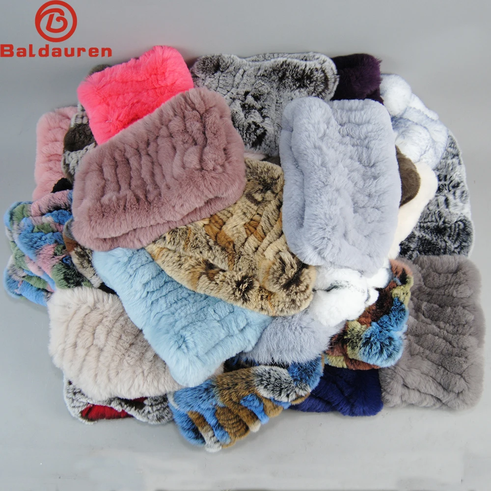 Knitted Scarves Knitted Scarf New Fashion Winter Women Real Rex Rabbit Fur Scarf Good Elastic Knit Genuine Fur Headbands Ring Scarves