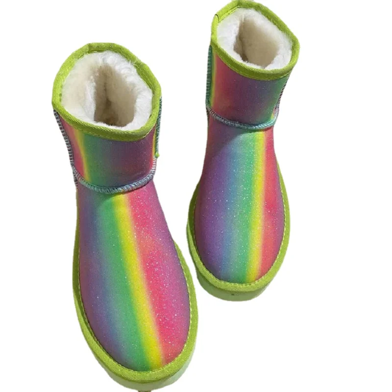 

5854 New Sheepskin and Wool Integrated Snow Boots Women Leather and Wool Low Top Short Tube Warm Thickened Cotton Shoes