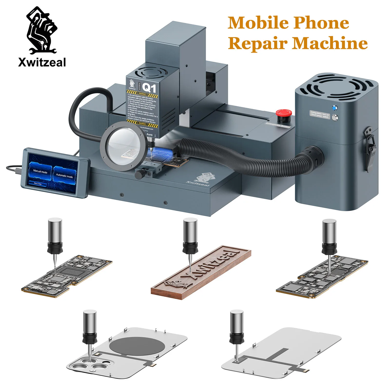Xwitzeal Q1 Mobile Phone IC Chip Grinding Machine for iPhone 13/ 14/15,26000r/min CNC Automatic Polishing Motherboard Engraving