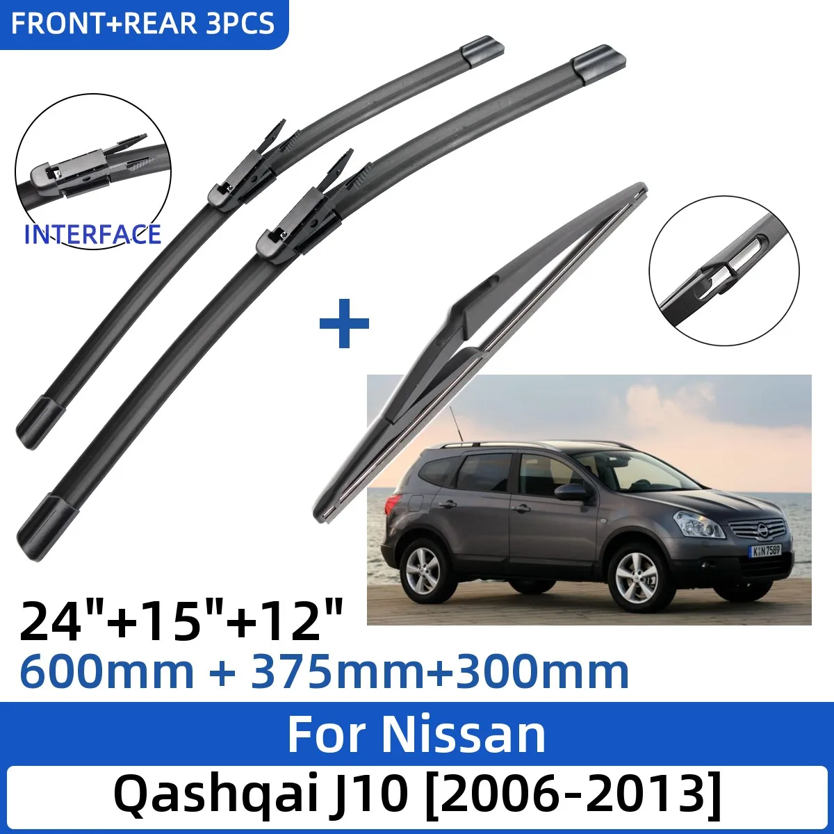 3PCS For Nissan Qashqai J10 2006-2013 24+15+12 Front Rear Wiper Blades  Windshield Windscreen Window Cutter Accessories 2013 - AliExpress