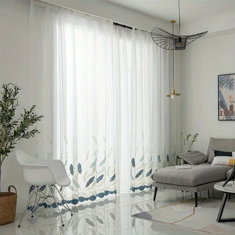 2025 Gauze Curtains Bedroom Gorgeous Exquisite 1pcs Luxury Velvet Embroidered Feather Simple Modern Three-dimensional Embroidery 2