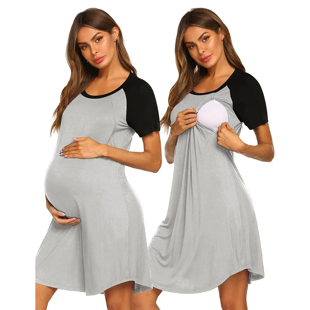 

2024 Summer Nursing Gown 3 in 1 Delivery/Labor/Nursing Nightgown Women Maternity Hospital Gown Zipper Breastfeeding Sleepwear