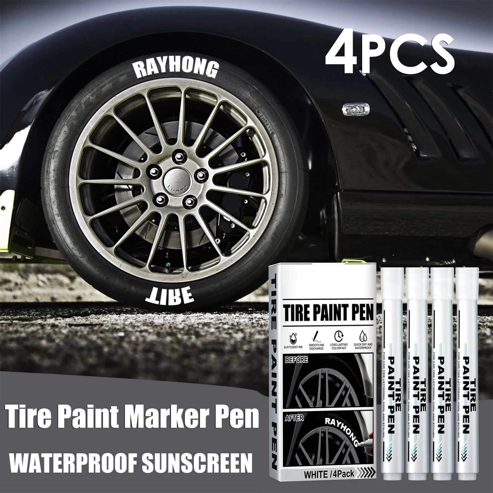 

4PCS Car Tire Marker Pen Quick Drying Automotive Tire Lettering Pen Waterproof Marker Pen Multifunctional Paint Marker dropship
