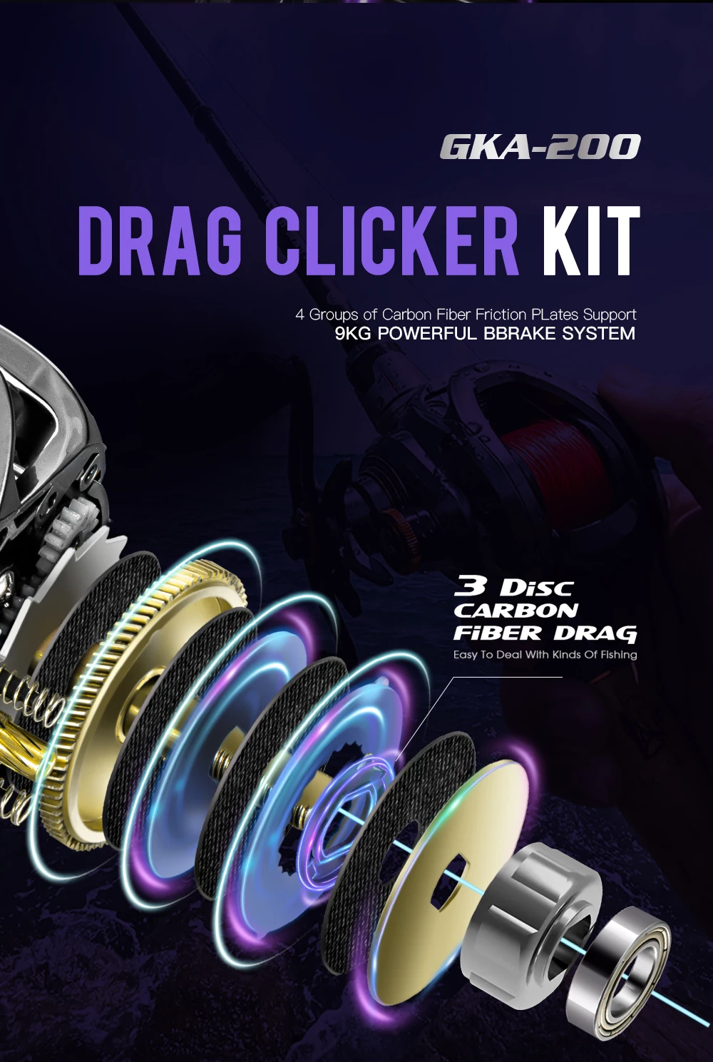 SOLOKING GKA200 Pro Baitcaster-Rolle Angelrolle für Allzwecknutzung 7,1/8,1 Übersetzungsverhältnis BFS-Rolle 6+1 9KG Bremskraft Angelrolle – Detail 5