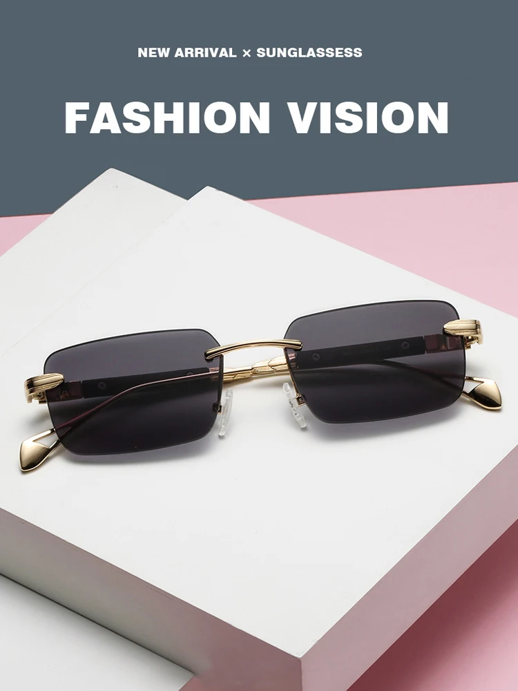 

Fashion Trending Products Rimless Men Sunglasses Women Summer Travel Glasses Metal Frame Top Brand Rectangle Shade Gradient